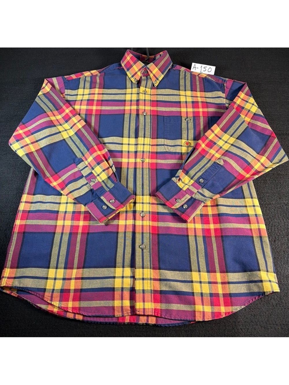 Twenty X 32 Men’s L Plaid Western Shirt Blue Red Yellow Pearl Snap Cotton